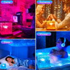 Four scenes with the cube: a desk, a dinner, a bedroom and a bath