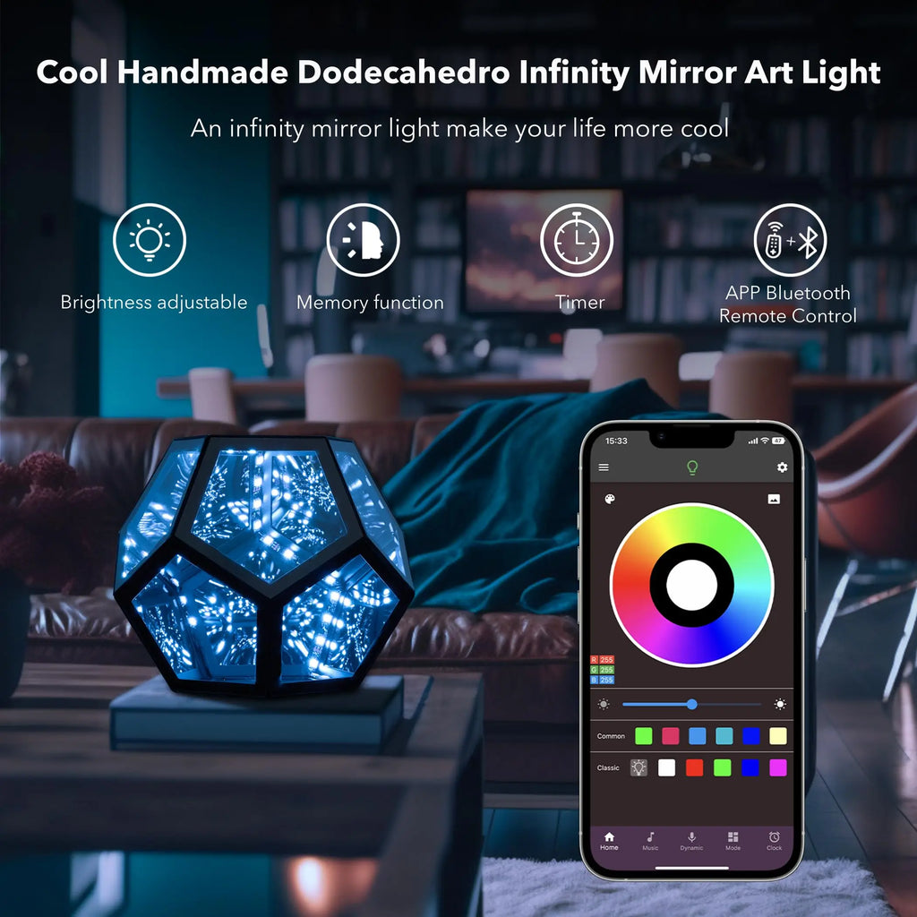 Infinity prism on a shelf next to a phone showing the color app