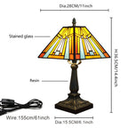 Size chart: 28 cm shade, 36.5 cm tall, 15.5 cm base, 155 cm cord with an inline switch