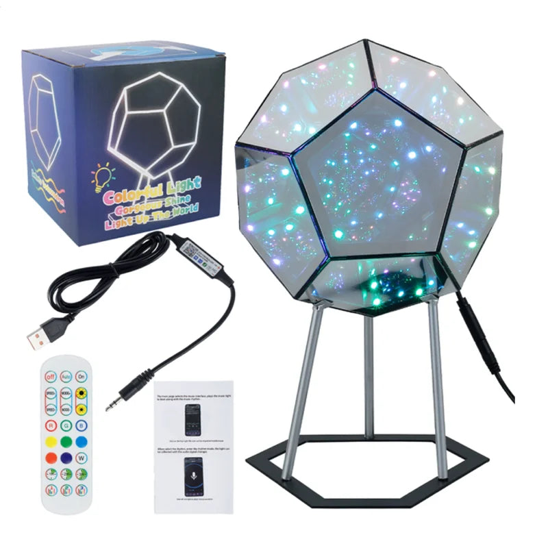 What comes in the box: the prism, its stand, a USB cable with controller, a remote and instructions