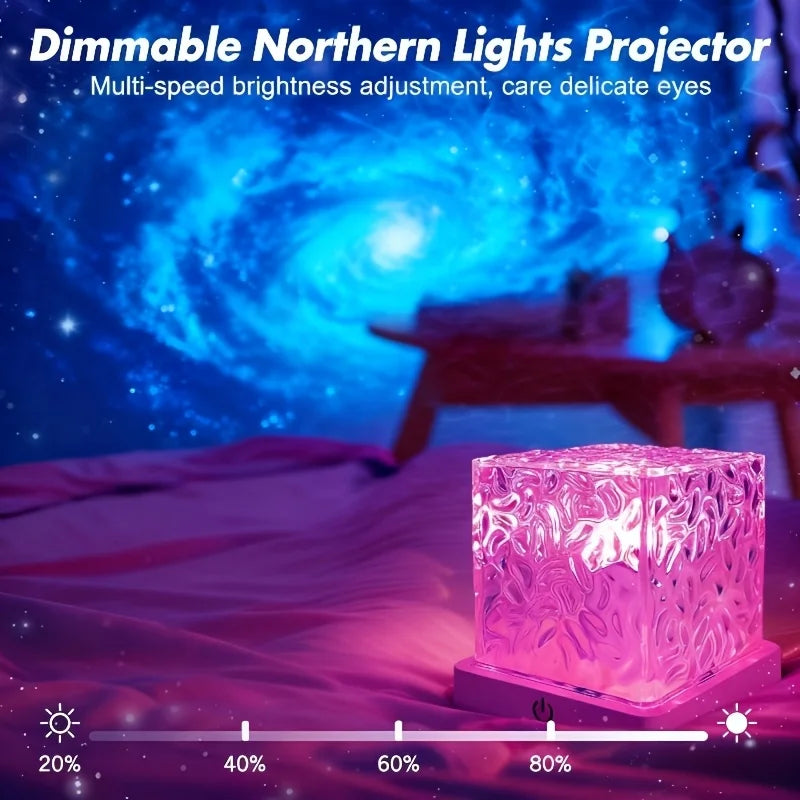 Pink cube under a galaxy-blue ceiling, with a brightness scale from 20 to 80 percent
