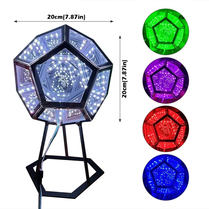 Infinity prism on its stand, 20 cm across, with green, purple, red and blue settings